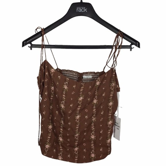 Reformation Tops - Reformation Lupe Brown Floral Print Crop Tank Top Camisole Tie Straps Women's 12